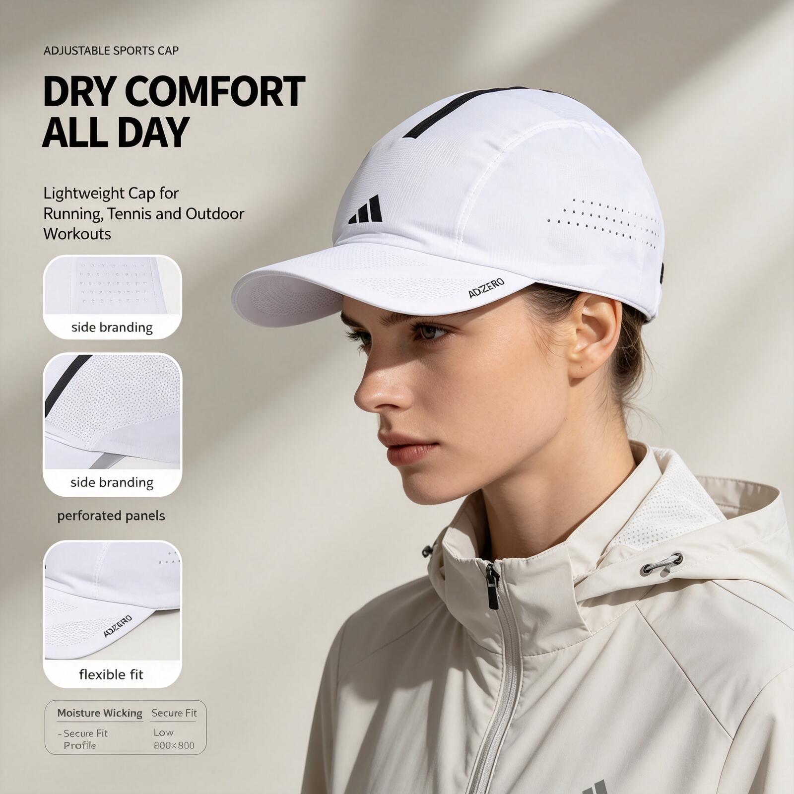 Running Cap Mesh - Gorra de Running Adidas Blanca, Ligera,