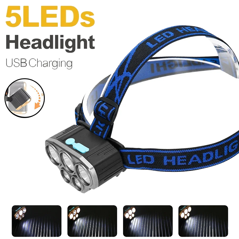 Running Headlamp Led - Linterna frontal recargable de 5 LED,